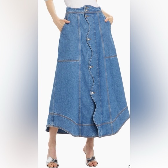 NWT - FARM Rio Blue Denim Skirt - Picture 2 of 11